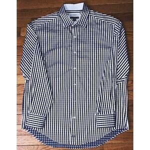 Johnston & Murphy Men's Large Tailored Fit Blue & White Plaid Button Down Shirt